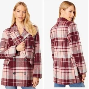 NWT 7 For all Mankind Maroon Pink Double Breasted Pea Coat size Medium